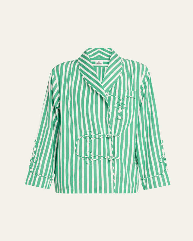 Cord-Embroidered Striped Cotton Jacket